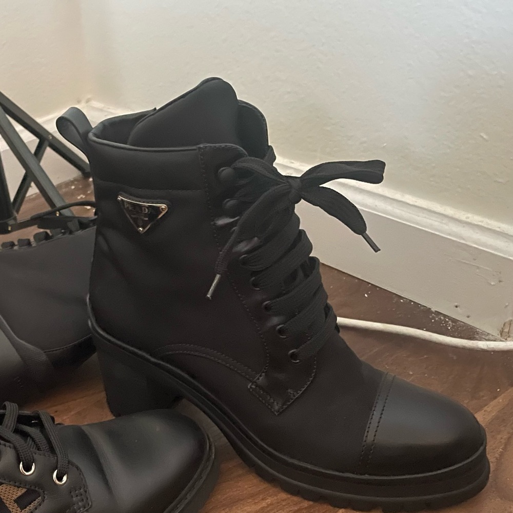 Prada 55 Logo Lug-Sole Hiking Boots Re Nylon